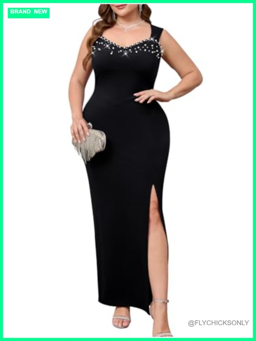 Pearl Embellished Sweetheart Mermaid Formal Evening Gown High Split